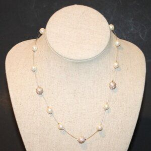 Vintage Avon 16" Necklace Faux Pearls and Champagne Beads with Rhinestones